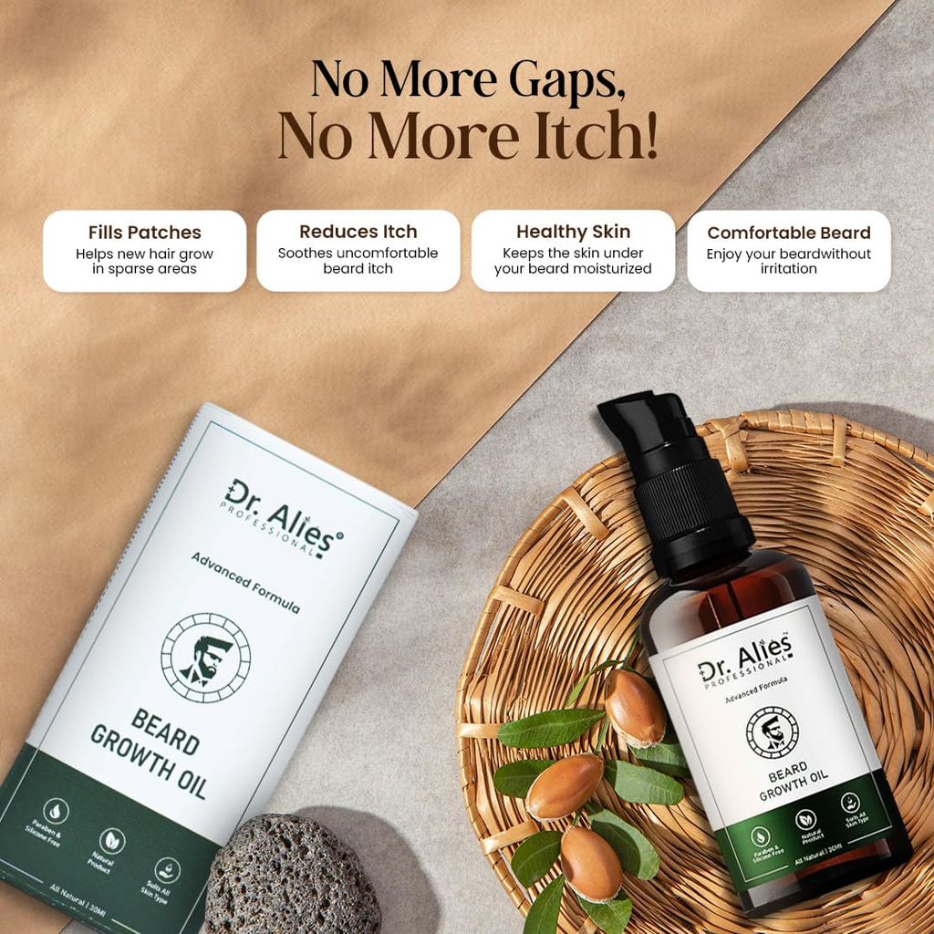 Dr. Alies Professional Beard Growth Oil | Natural Formula with Vitamin E, Almond Oil & Castor Oil